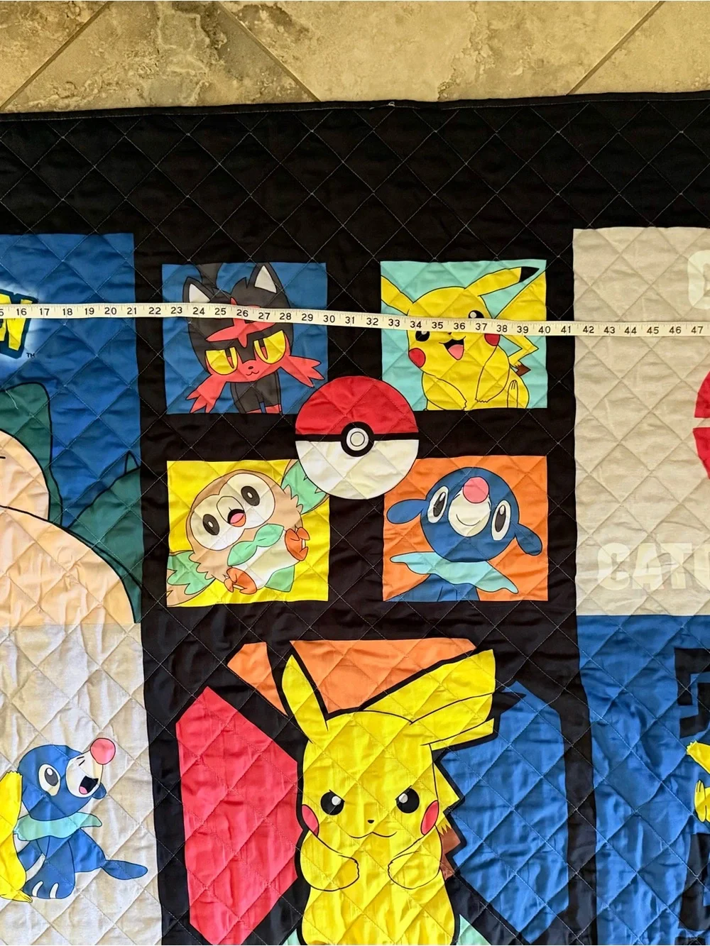 Kids Quilt Blanket – Pikachu Patchwork Design, Blue/Yellow